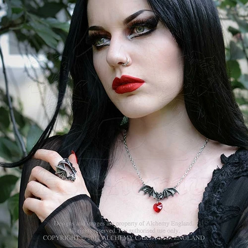 Bats Alchemy Vampire Loveheart Pendant - Image 2