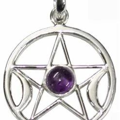 Sterling Pentagram Moon Pendant with amethyst